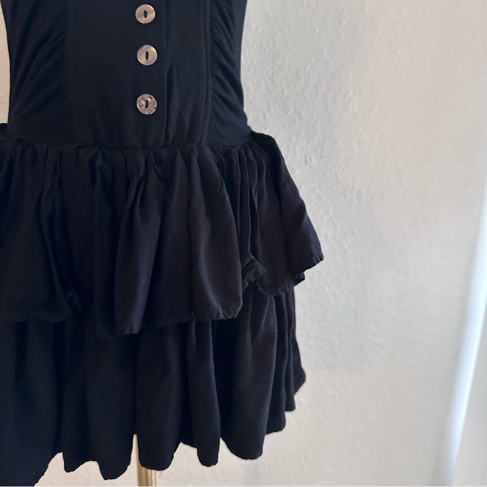 Olivaceous Black Ruffled Mini Dress | Button Front Corset Bodice | Size M - Picture 3 of 5